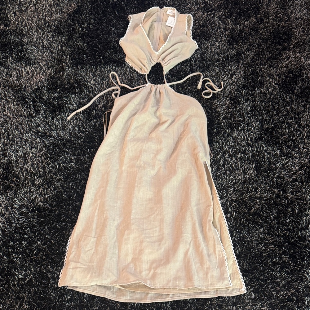 Bobbles & Lace Beige Halter Dress with Tie Accents NWT